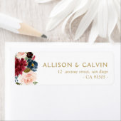 Moderne bogundy navy floral bruiloft label (Insitu)