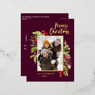 Moderne bogungnige foliage elegante foto Kerstmis Folie Feestdagen Briefkaart