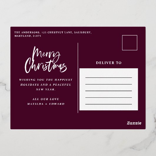 Moderne bogungnige foliage elegante foto Kerstmis Folie Feestdagen Briefkaart (Achterkant)