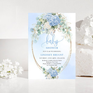 Moderne Boheemse Blauwe Bloemige Baby Shower Uitno Kaart