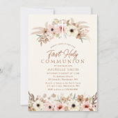 Moderne Boheemse Bloemen Eerste Heilige Communie Kaart (Voorkant)