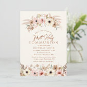 Moderne Boheemse Bloemen Eerste Heilige Communie Kaart (Staand voorkant)