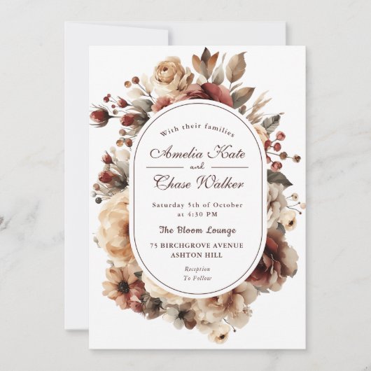 Moderne Boheemse Bloemen Lijst bruiloft Kaart (Voorkant)