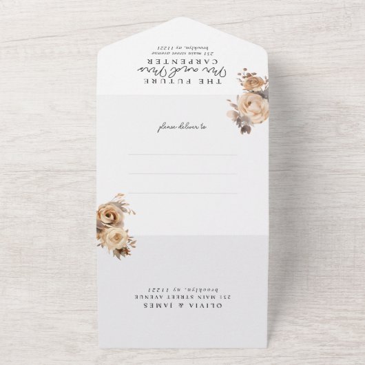 Moderne Boheemse Bloemen Terracotta QR Code Bruilo All In One Uitnodiging (Buitenkant)