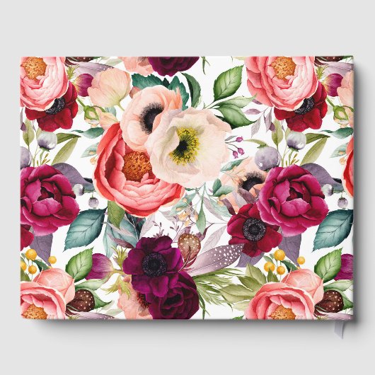 Moderne Boheemse bloemenbruiloft Gastenboek (Achterkant)