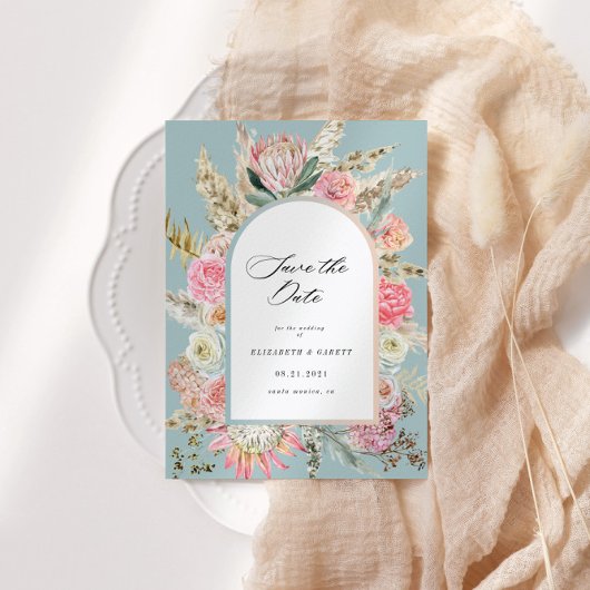 Moderne Boheemse bloemenwinkel Save the Date Kaart