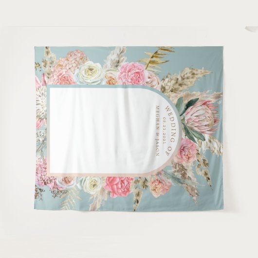 Moderne Boheemse Blush Bloemstuk Bruiloft Wandtapi Wandkleed (Voorkant (horizontaal))