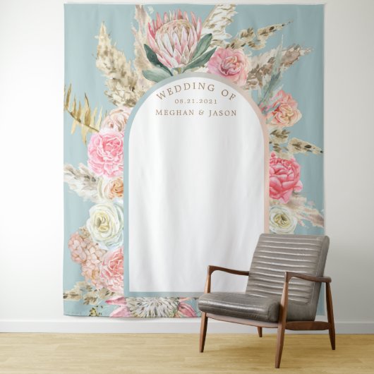 Moderne Boheemse Blush Bloemstuk Bruiloftsmuur Tap Wandkleed (In situ)