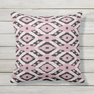 Moderne Boheemse Blush Roze Zwart Ikat Patroon Buitenkussen