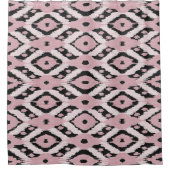 Moderne Boheemse Blush Roze Zwart Ikat Patroon Douchegordijn (Voorkant)
