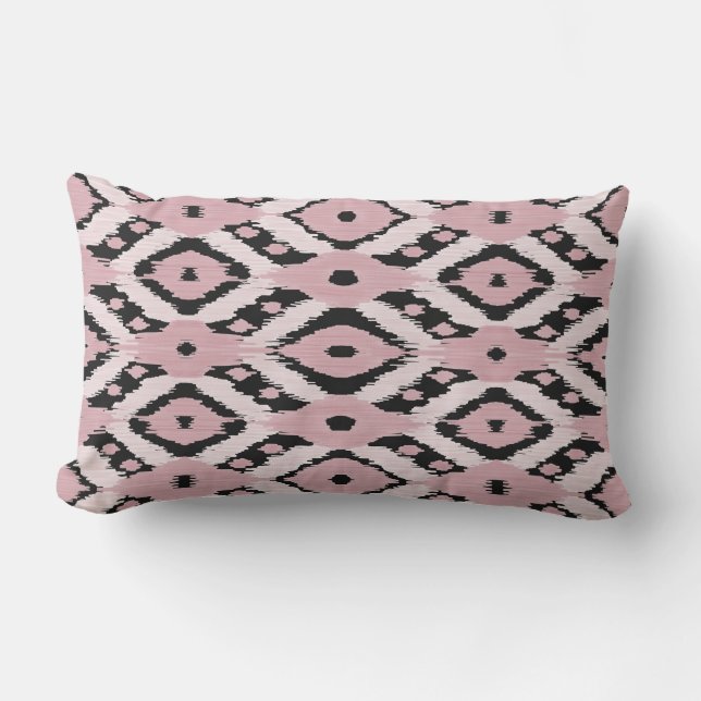 Moderne Boheemse Blush Roze Zwart Ikat Patroon Kussen (Voorkant)