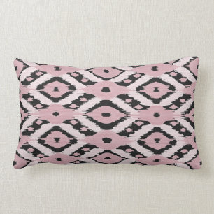 Moderne Boheemse Blush Roze Zwart Ikat Patroon Kussen