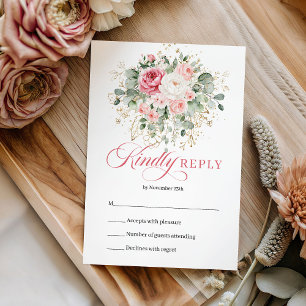 Moderne Boheemse Blush Rozen Gouden Trouw RSVP Kaartje