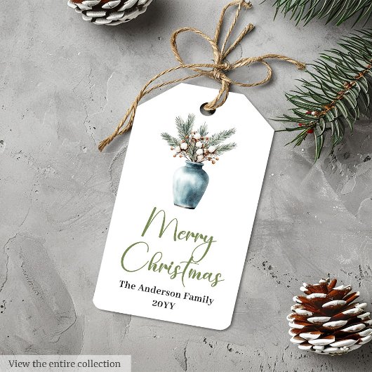 Moderne Boheemse Botanische Kerstcadeautag Cadeaulabel