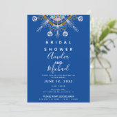Moderne Boheemse Mandala Blauwe Mosterd Bruidsdouc Kaart (Staand voorkant)
