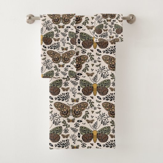 Moderne Boheemse Moth Wildflowers Abstract patroon Bad Handdoek (Insitu)