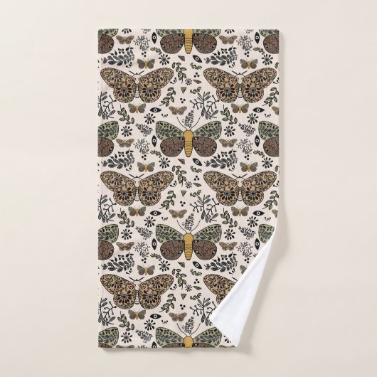 Moderne Boheemse Moth Wildflowers Abstract patroon Bad Handdoek (Handdoek)
