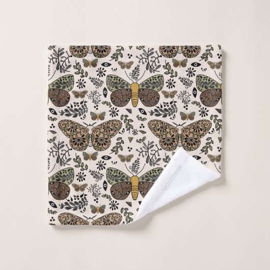 Moderne Boheemse Moth Wildflowers Abstract patroon Bad Handdoek (Wasdoekje)