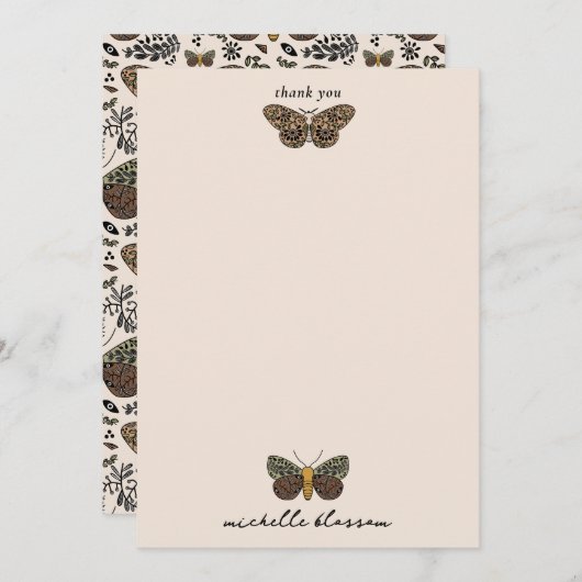 Moderne Boheemse Moth Wildflowers Abstract patroon Bedankkaart (Voorkant / Achterkant)