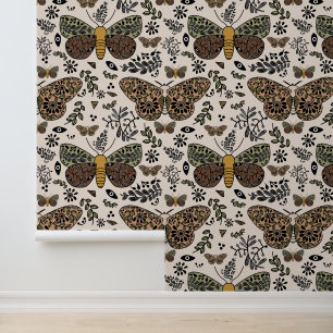 Moderne Boheemse Moth Wildflowers Abstract patroon Behang