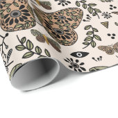 Moderne Boheemse Moth Wildflowers Abstract patroon Cadeaupapier (Rol Hoek)