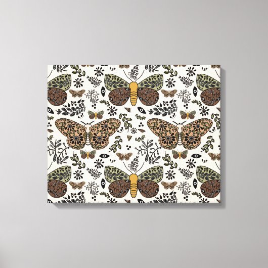 Moderne Boheemse Moth Wildflowers Abstract patroon Canvas Afdruk (Voorkant)