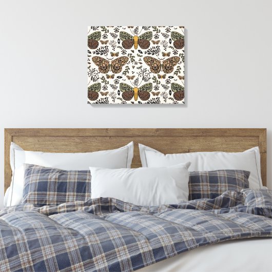 Moderne Boheemse Moth Wildflowers Abstract patroon Canvas Afdruk (Insitu (Slaapkamer))