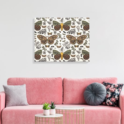 Moderne Boheemse Moth Wildflowers Abstract patroon Canvas Afdruk (Insitu (Woonkamer))