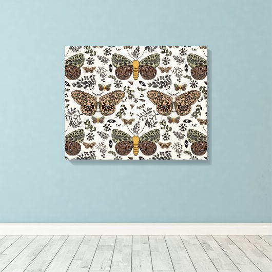 Moderne Boheemse Moth Wildflowers Abstract patroon Canvas Afdruk (Insitu (Houten vloer))