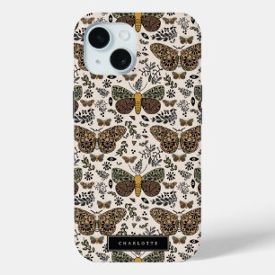 Moderne Boheemse Moth Wildflowers Abstract patroon iPhone 15 Case