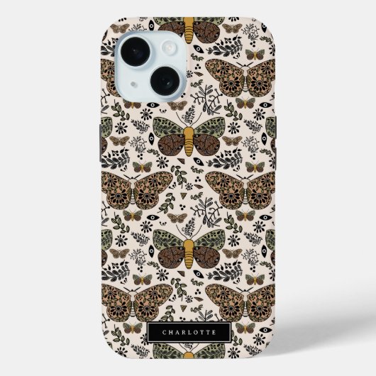 Moderne Boheemse Moth Wildflowers Abstract patroon Case-Mate iPhone Case (Achterkant)