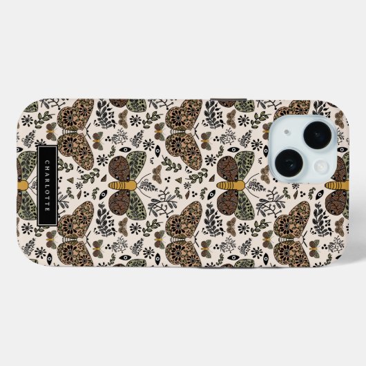 Moderne Boheemse Moth Wildflowers Abstract patroon Case-Mate iPhone Case (Achterkant (horizontaal))