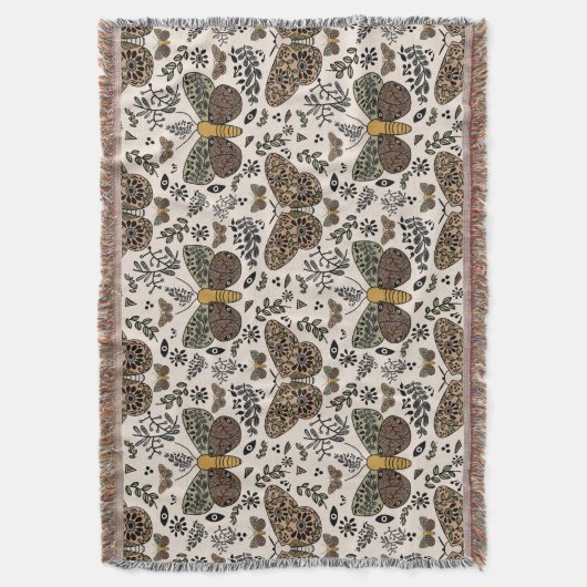 Moderne Boheemse Moth Wildflowers Abstract patroon Deken (Voorkant Verticaal)