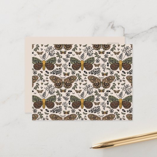 Moderne Boheemse Moth Wildflowers Abstract patroon Feestdagenkaart (Voorkant / Achterkant in situ)
