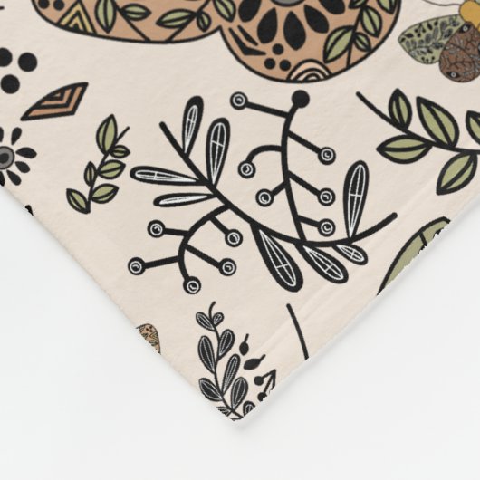 Moderne Boheemse Moth Wildflowers Abstract patroon Fleece Deken (Hoek)