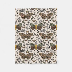 Moderne Boheemse Moth Wildflowers Abstract patroon Fleece Deken