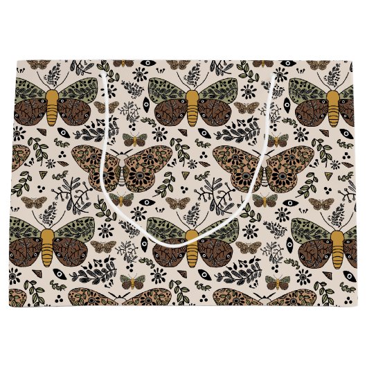 Moderne Boheemse Moth Wildflowers Abstract patroon Groot Cadeauzakje (Voorkant)