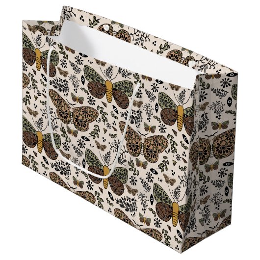 Moderne Boheemse Moth Wildflowers Abstract patroon Groot Cadeauzakje (Voorkant Gekanteld)