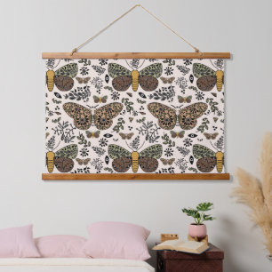 Moderne Boheemse Moth Wildflowers Abstract patroon Hangend Wandkleed