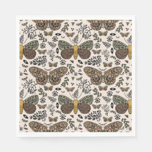 Moderne Boheemse Moth Wildflowers Abstract patroon Servet