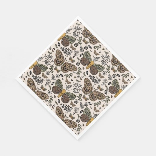 Moderne Boheemse Moth Wildflowers Abstract patroon Servet (Hoek)