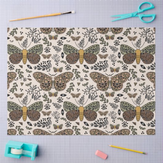 Moderne Boheemse Moth Wildflowers Abstract patroon Tissuepapier (Craft)