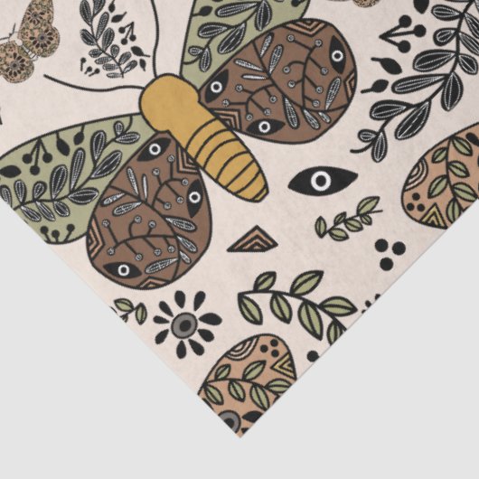 Moderne Boheemse Moth Wildflowers Abstract patroon Tissuepapier (Detail)