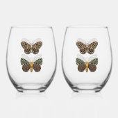 Moderne Boheemse Moth Wildflowers Abstract patroon Wijnglas Zonder Voet (Achterkant)