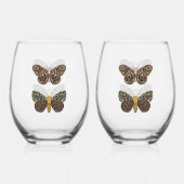 Moderne Boheemse Moth Wildflowers Abstract patroon Wijnglas Zonder Voet (Voorkant)