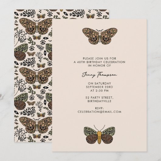 Moderne Boheemse Moth Wildflowers Abstracte verjaa Kaart (Voorkant / Achterkant)