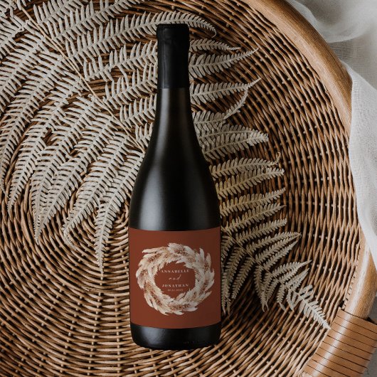 Moderne boheemse pampagras botanische elegante wij wijn etiket