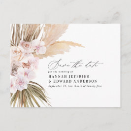 Moderne boheemse pampagras orchidee huwelijksaanko aankondigingskaart