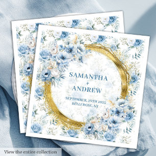 Moderne Boheemse Pastel Blauw Goud Glitter Huwelij Servet