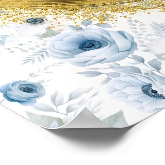 Moderne Boheemse Pastel Blauw Goud Trouwtafelblad Poster (Hoek)